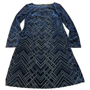 Vince Camuto dress blue black geometric shimmer womens' size 8 lined dress sexy